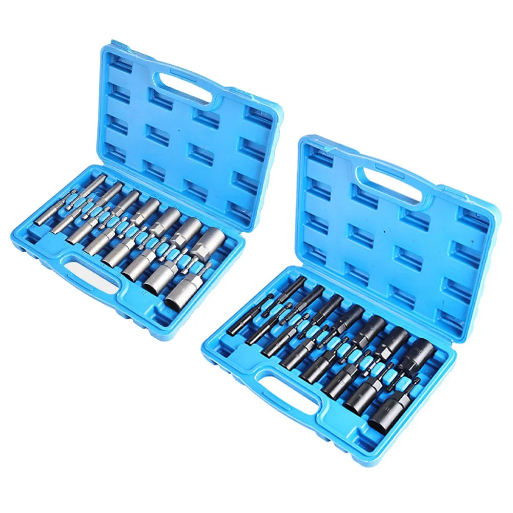 

15Pcs Hex Shank Deepened Socket Wrench 5.5-19mm Hex Socket Sleeve Nozzles Nut Driver Drill Bit Power Screwdriver Handle Tools