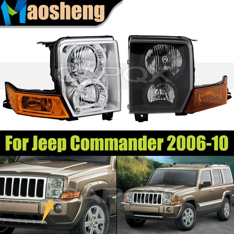 1Pair Front Bumper Headlight Headlamp For Jeep Commander 2006 2007 2008 2009 2010 Head Light Head Lamp
