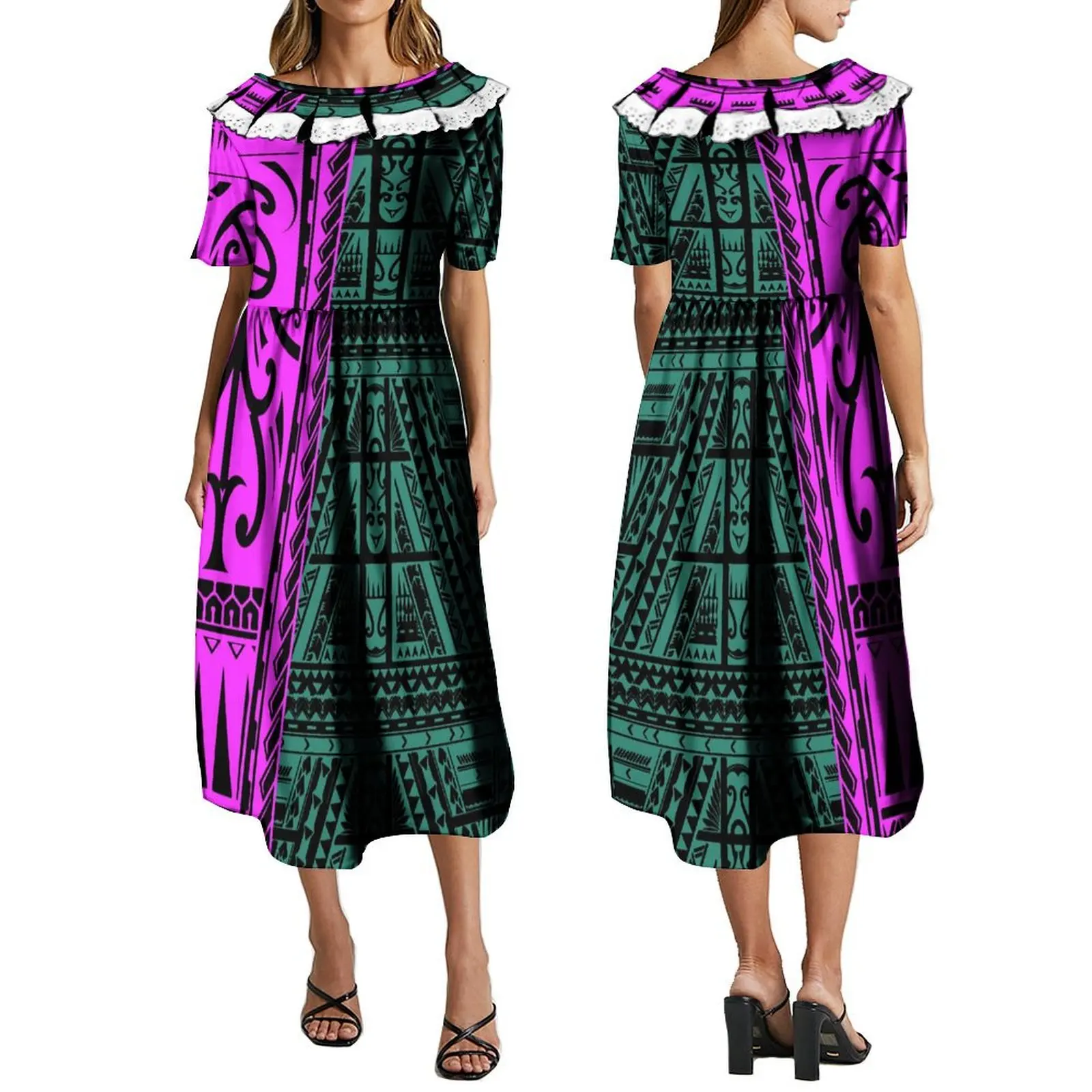 

Polynesian Quality Women Long Skirt Samoan Tribe Exquisite Women Dress Cute Ruffle Design Unique Prints Customized