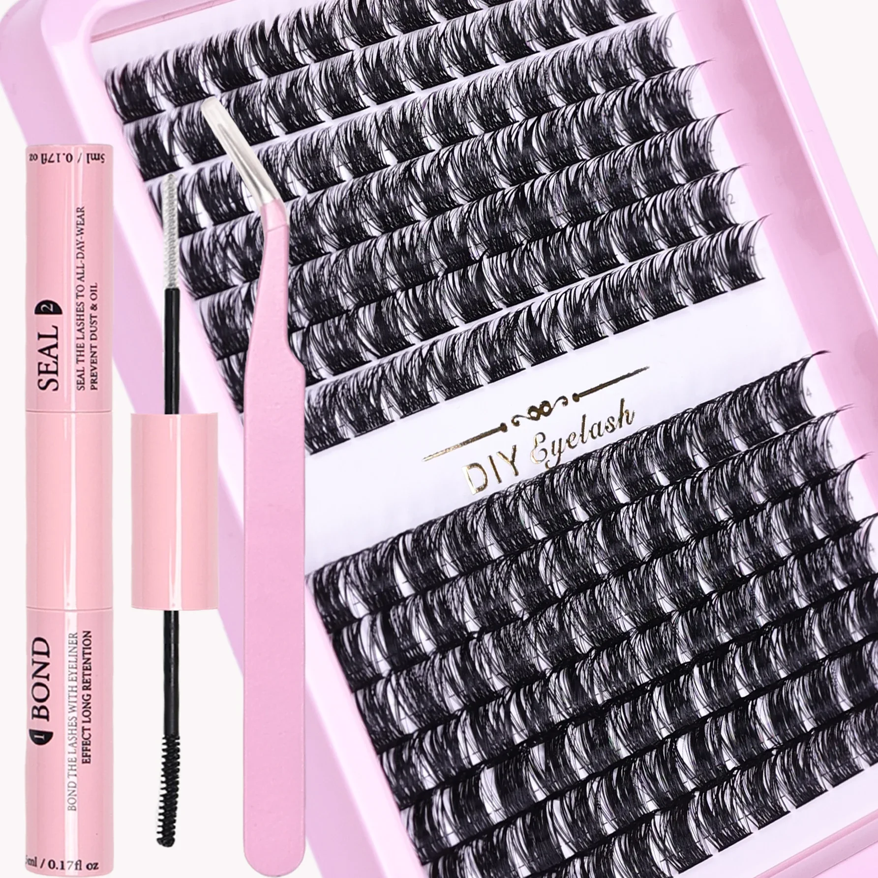 DIY Eyelash Extension Kit 168pcs Individual Lashes Cluster 30D40D 8-16mm Mix Lash Clusters Bond and Seal and Lash Applicator