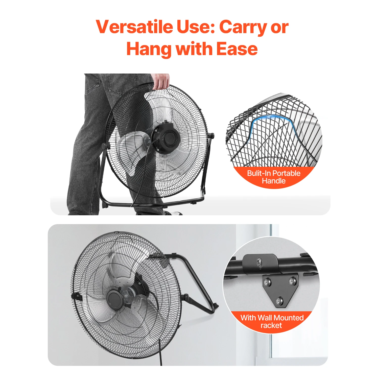 مراوح أرضية VEVOR 3 سرعات مروحة صناعية شديدة التحمل عالية السرعة 4800 CFM 360 °   إمالة قابلة للتعديل لمتجر الصالة الرياضية المنزلية التجارية