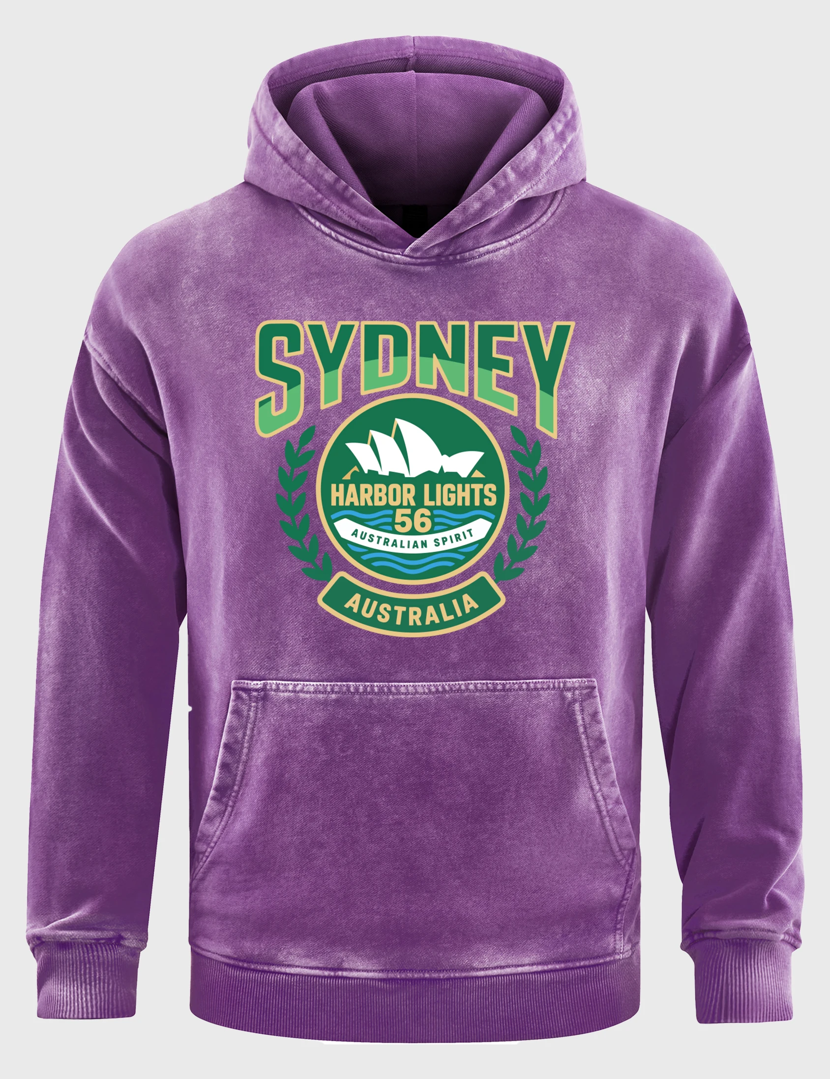 Sydney Australia Harbor Lights Prints Washed Hoody Men Hip Hop Cotton Hoodies Pocket Casual Clothes Distressed Loose Hoodie