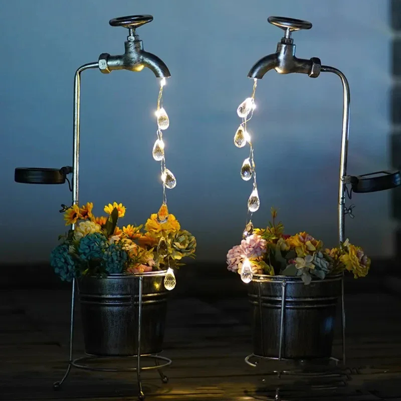 Sprinkler Water Kettle Faucet Water Droplet Flower Pot Lamp Solar Powered Lawn Lamp Courtyard Outdoor waterproof Garden