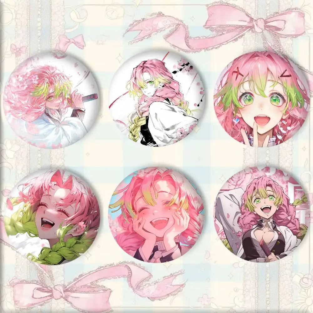 Japanese Anime Characters K-Kanroji M-Mitsuri Badge Tinplate Round Laser Brooch Clothes Backpack Accessories Lapel