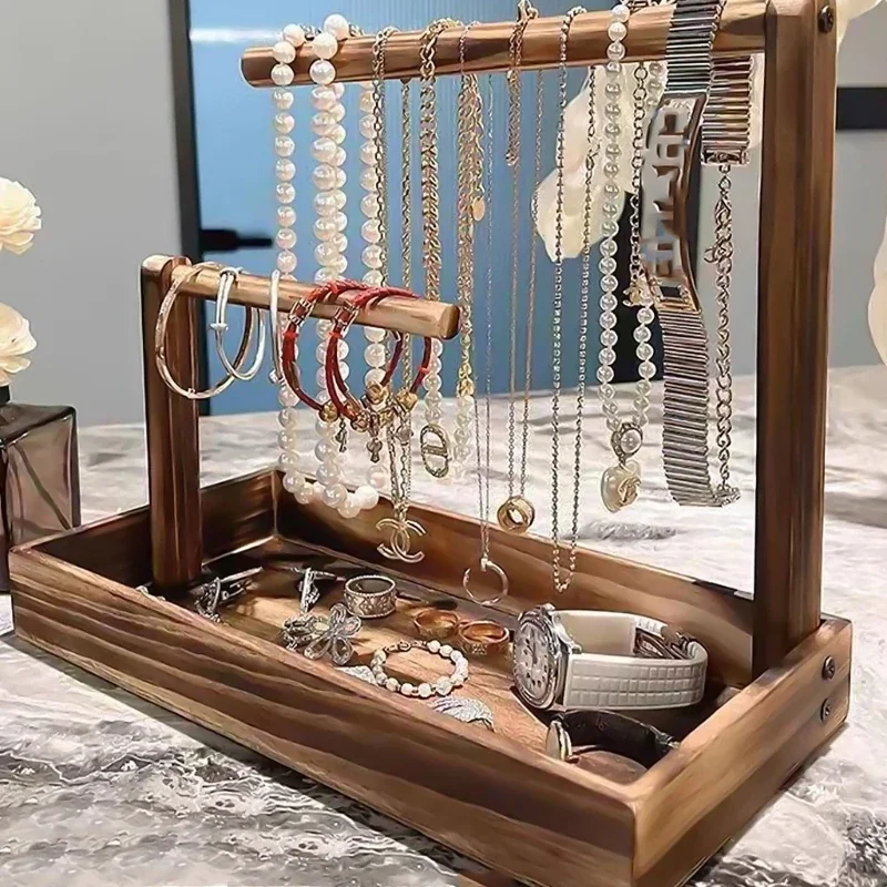 Wooden jewelry stand, luxurious bracelet display stand, vintage women's necklace organizer, desktop decorative jewelry storage s