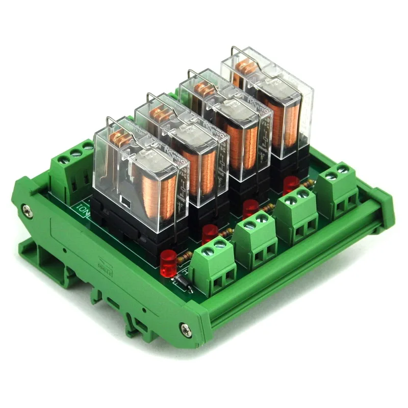 ELECTRONICS-SALON DIN Rail Mount AC/DC 24V Control 4 SPDT 16Amp Pluggable Power Relay Module.