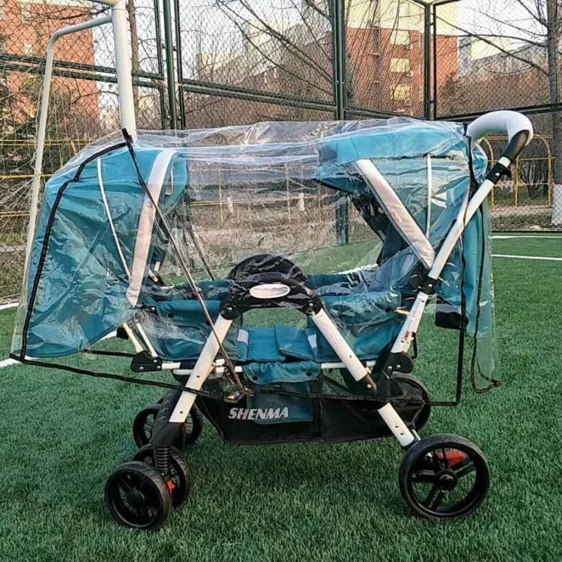

Double Children Stroller Raincoat Twin Tricycle Transparent Rain Cover Twin Windshield Stroller Rain Cover