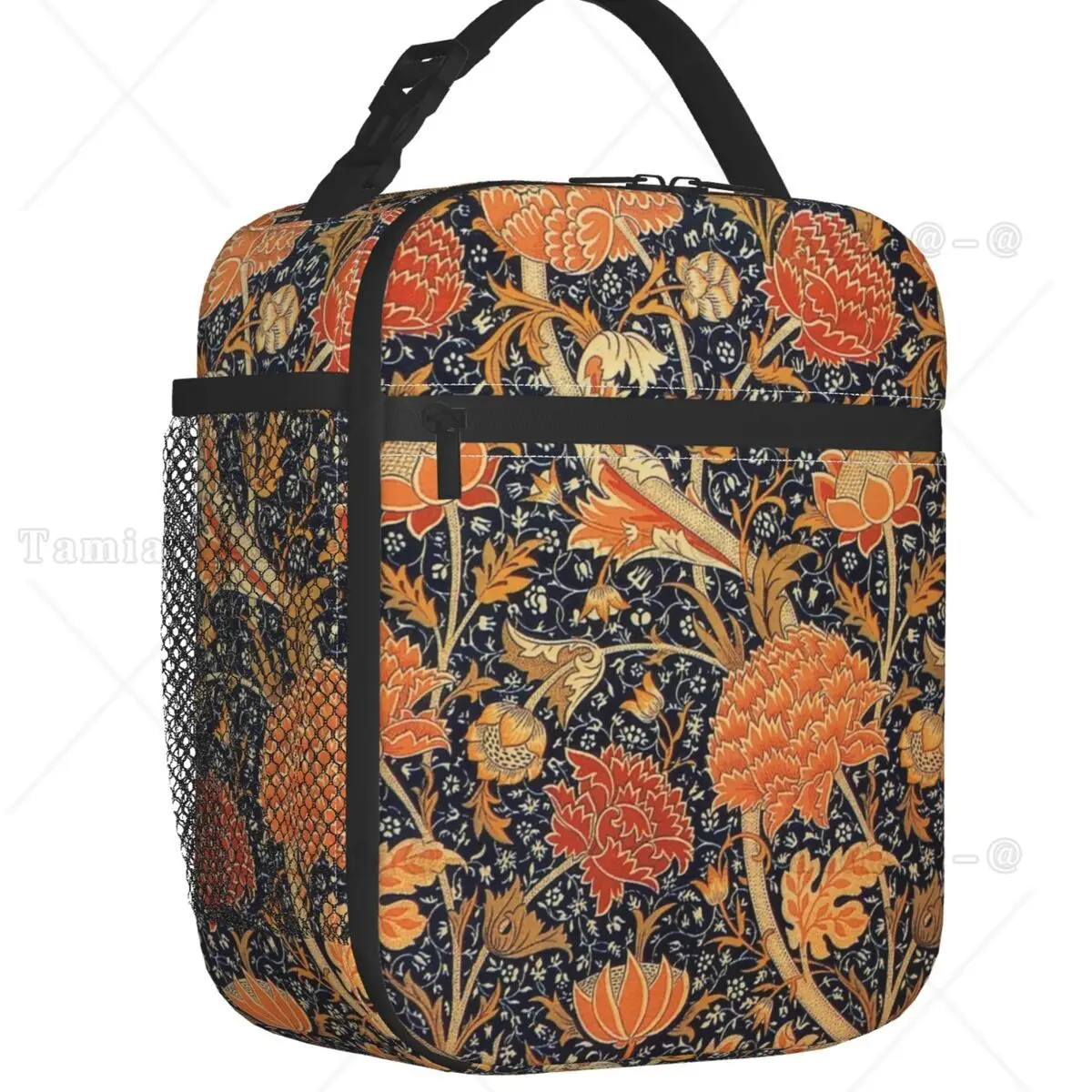 Custom Orange Cray Floral Art Lunch Bag Women Warm Cooler Insulated Lunch Box for Student School