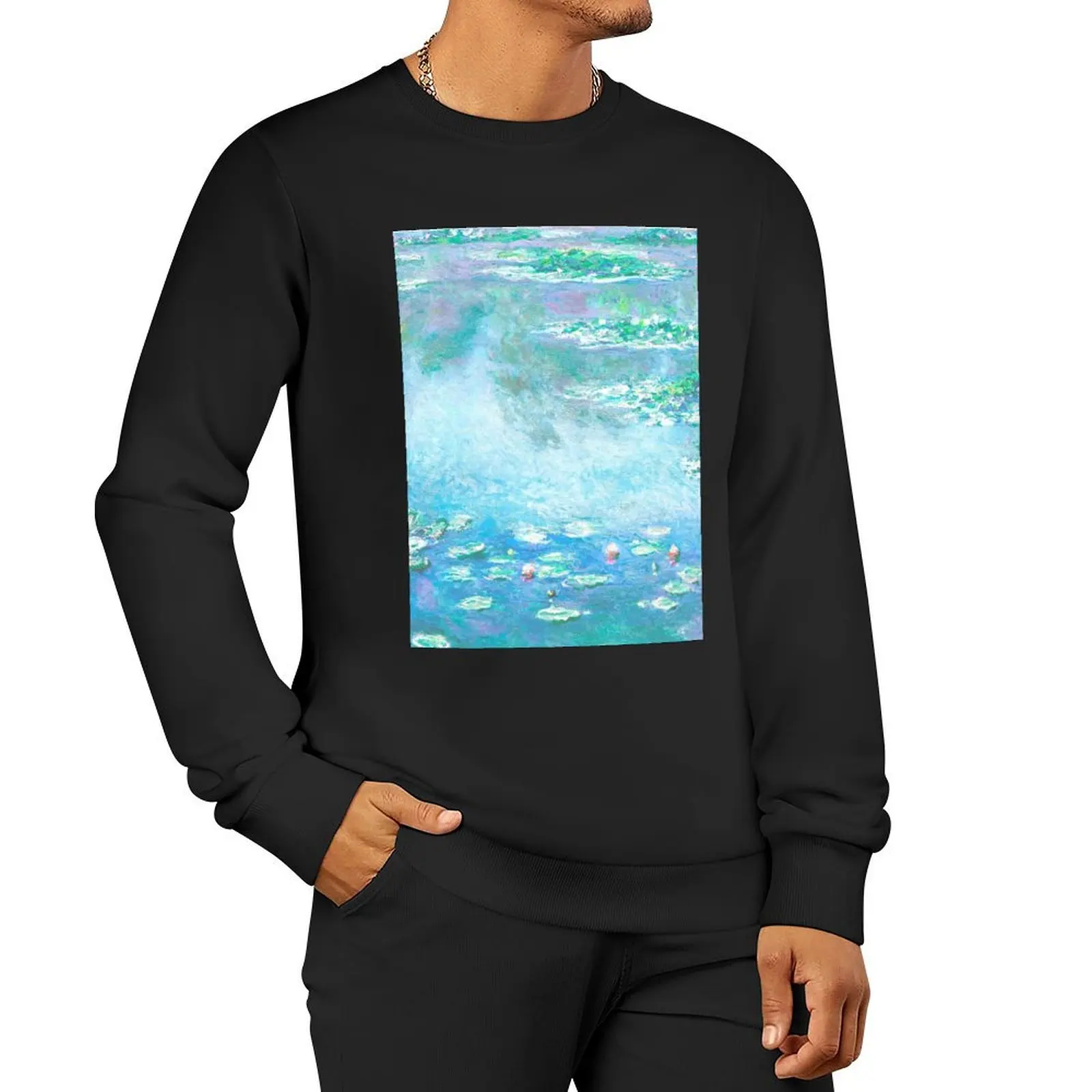 Claud Monet Aqua Water Lilies French Impressionist Painting Pullover Hoodie men's autumn clothes anime sweatshirt