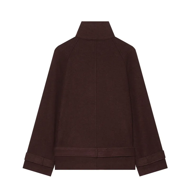 NINE ZAR Women's Design Sensation Button up Stand Collar Oversized Jacket Coat Top 1355867 Woolen Fabric Long Sleeve Winter O...