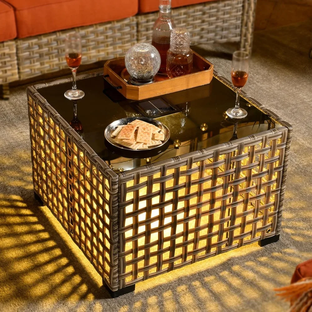 Mobília ao ar livre do pátio com mesa de centro brilhante, Vime do Rattan, Conjunto Combinado com Sofá, Cadeiras Seccionais Únicas, 7 Pcs