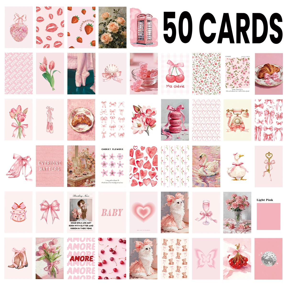 50 Stück rosa Themen-Wandkarten mit Aufklebern, für DIY Home Room Art Decor, Party-Hintergrund, ästhetisches Fotoalbum, Bastelprojekte-Karten