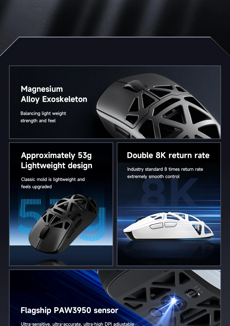 MCHOSE AX5 V2 Wireless Gaming Mouse 8KHz Polling PAW 3950 42000DPI