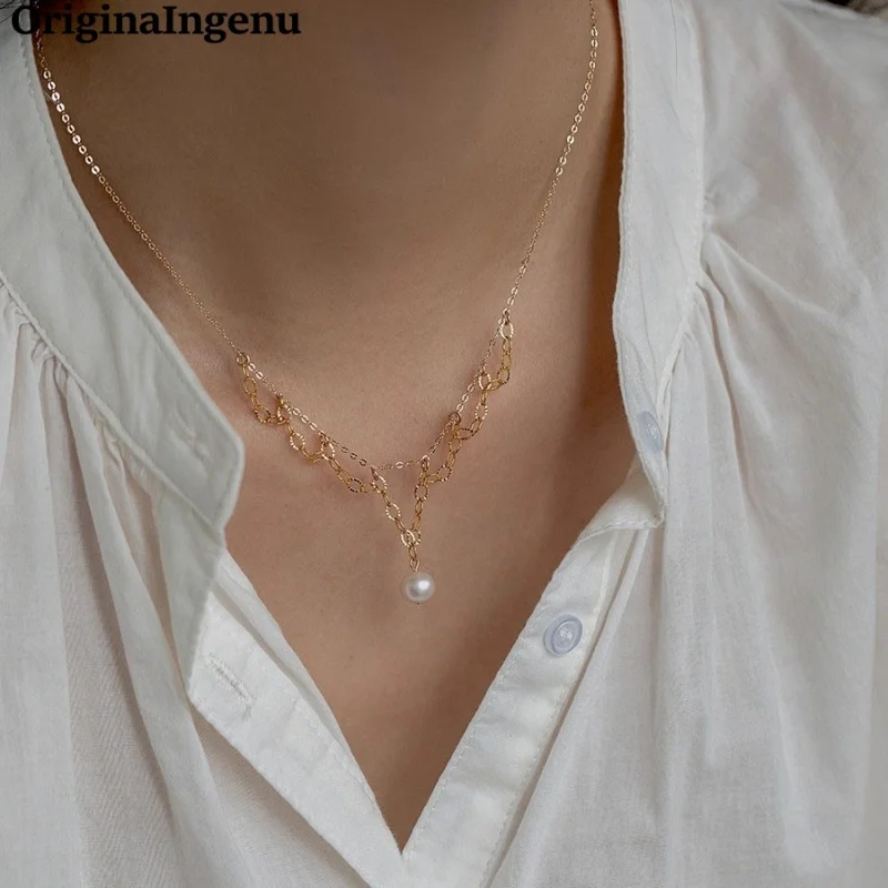 

14K Gold Filled Pearls Necklace Handmade Dainty Lace Chain Choker Tarnish Resistant Hypoallergenic Jewelry