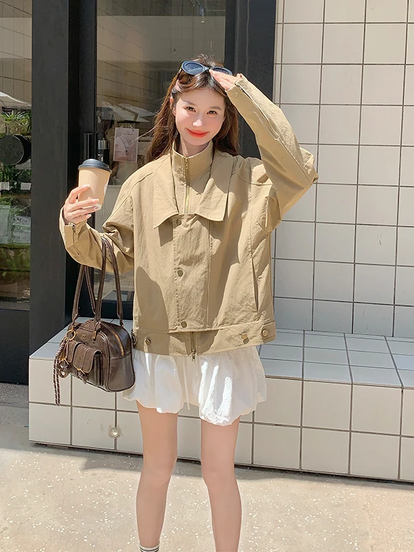 

Khaki ort Workwear Sle Coat Women's Early Spring Autumn 2025 New Small Size Casual Top Commute Korean Loose Fit Long Sve