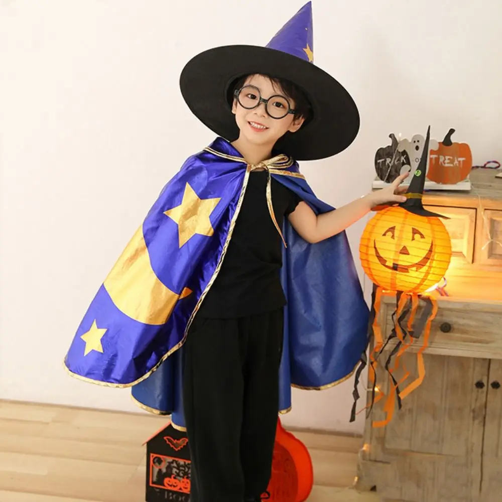 

Wizard Childern Halloween Costumes Pointy Hat Costume Cosplay Props Kids Witches Robes Cloak Bright Color Halloween Cosplay Cape