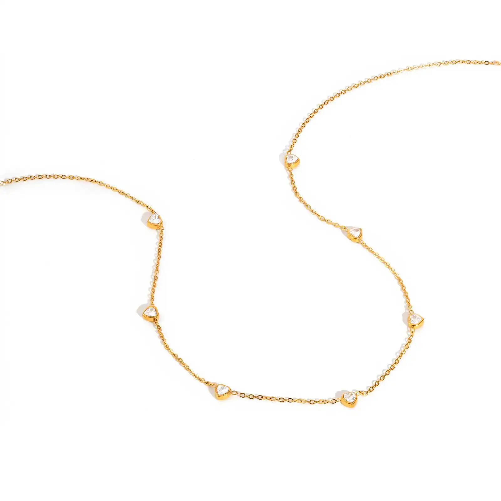 

Luxury Heart Zircon Necklaces for Women, 18K Gold Plated CZ Chain Choker Necklace, Stainless Steel Jewelry