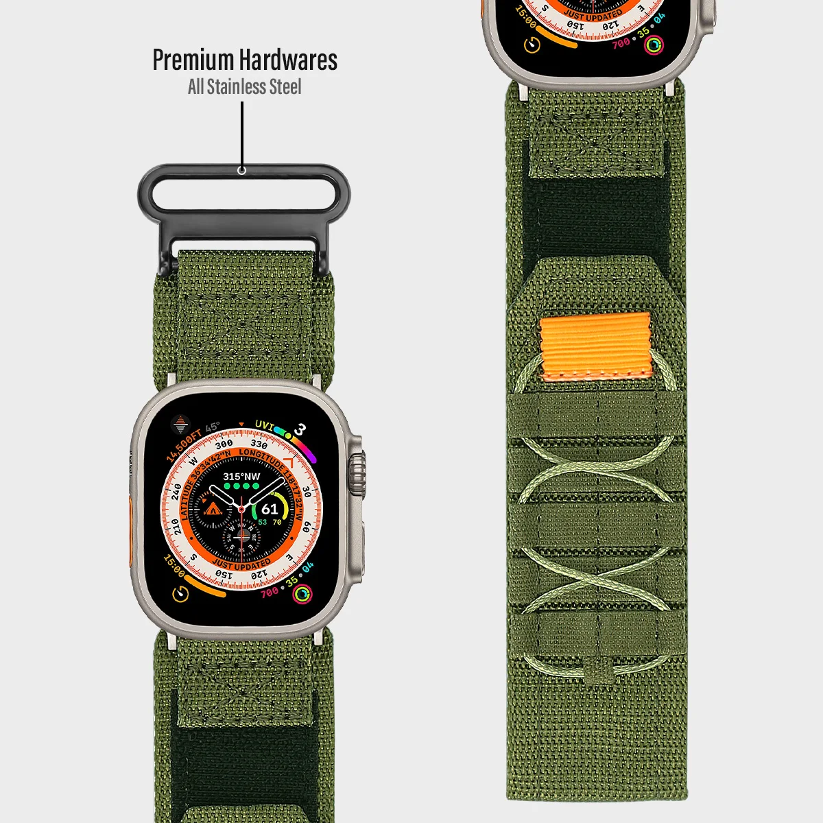 Apple Watch用タフウーブンスポーツバンド、超ナイロンバンド、iwatch 9、8、7、6、5、4、3、2、1、se、49mmと互換性があります45mm、44mm、42mm 41mm