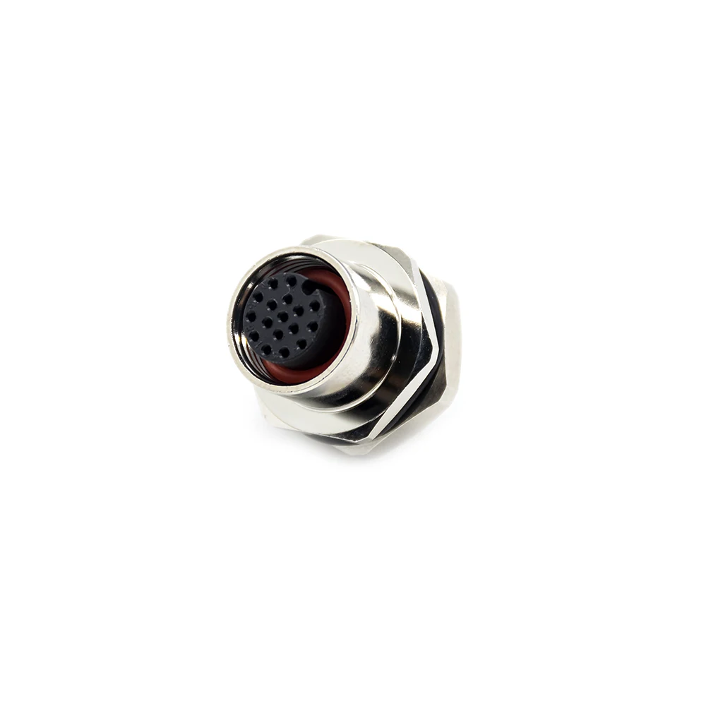 M12 17 Pin Receptacle A-Coded Female Back Fastened Screw Lock Solder Connection Socket AGV Autonomous Copper Alloy Housing