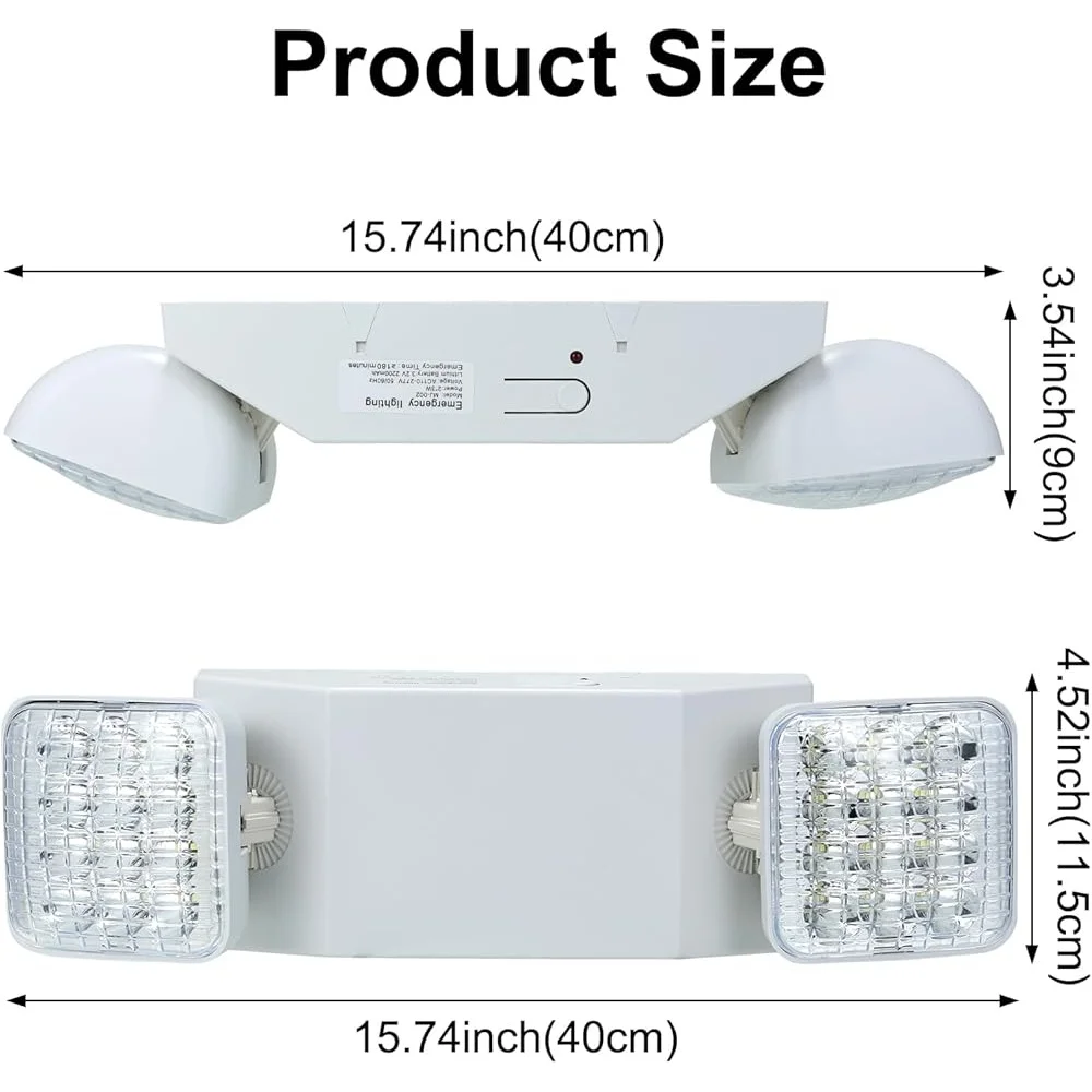 Emergency Lights Dual Head Battery Backup Commercial Exit Light Adjustable Angle Indoor Outdoor Power Failure Safe