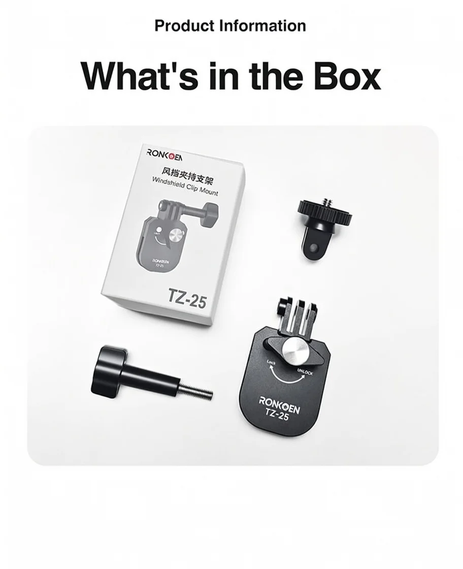Ronkoen TZ-25 für Insta360 X4 Ace Pro 2 / DJI Action 5 Pro Action6 Kamera Motorrad-Windschutzscheiben-Klemmhalterung aus Aluminiumlegierung – Detail 10