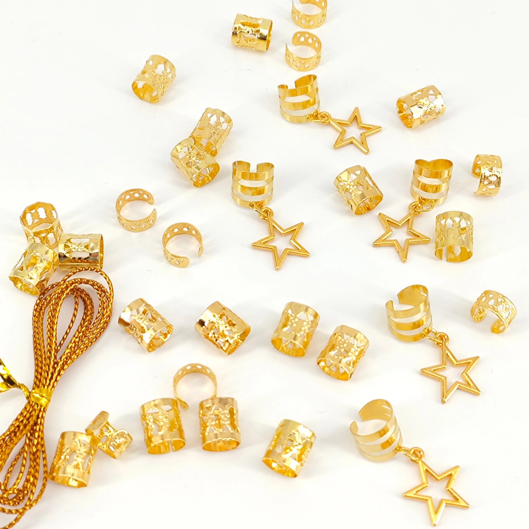 Set di 36 anelli per capelli intrecciati dorati o in argento, anello per capelli intrecciato a forma di stella, accessorio per capelli intrecciati festival personalizzato