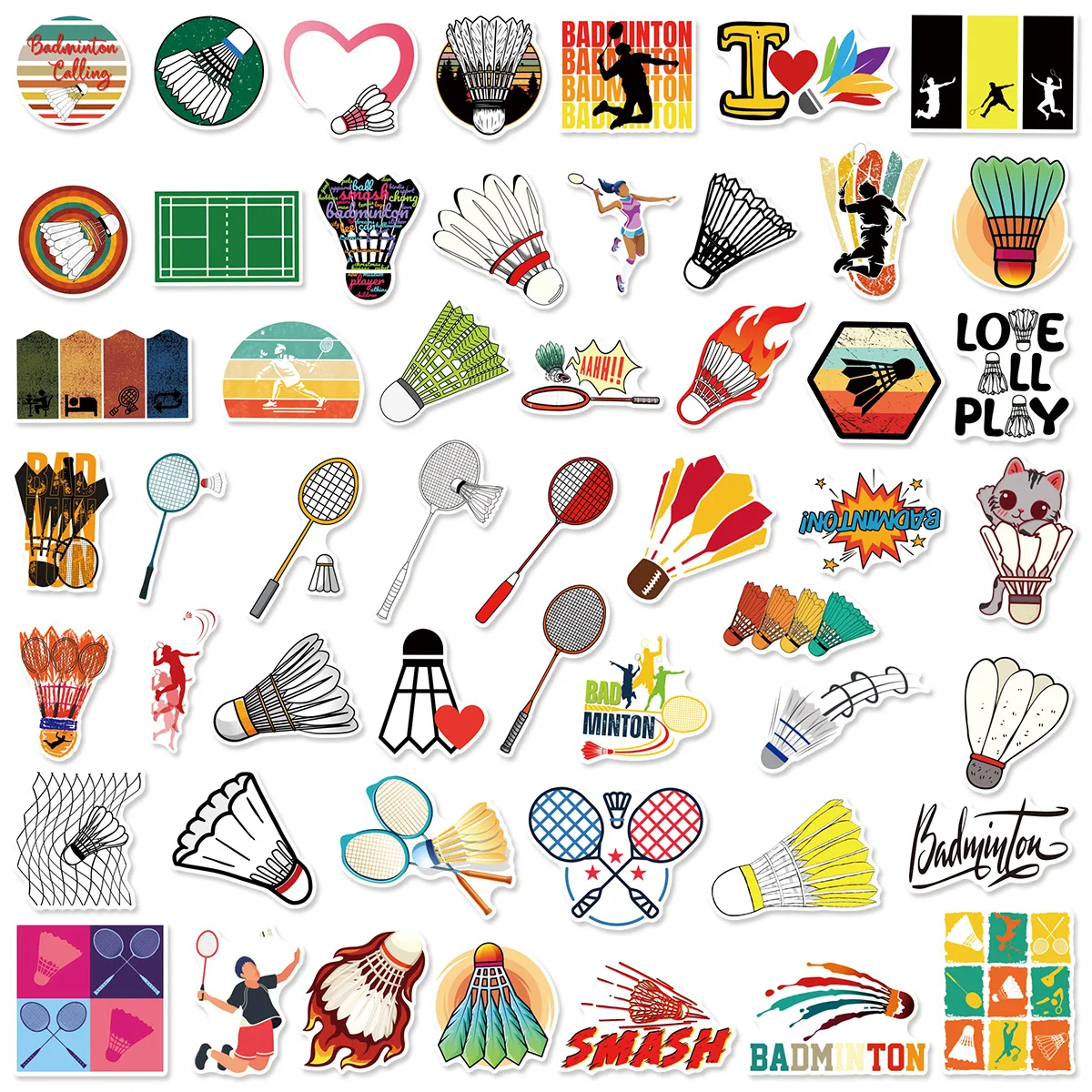 50 Uds. De pegatinas deportivas de bádminton con personalidad de dibujos animados, divertidas y creativas pegatinas para garabatos para caja de lápices, pegatinas de juguete de escritorio para álbum de recortes