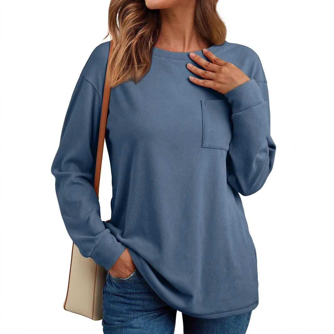 

Women's Long Sleeve Loose Autumn Winter Casual Basic Round Neck T-Shirt
