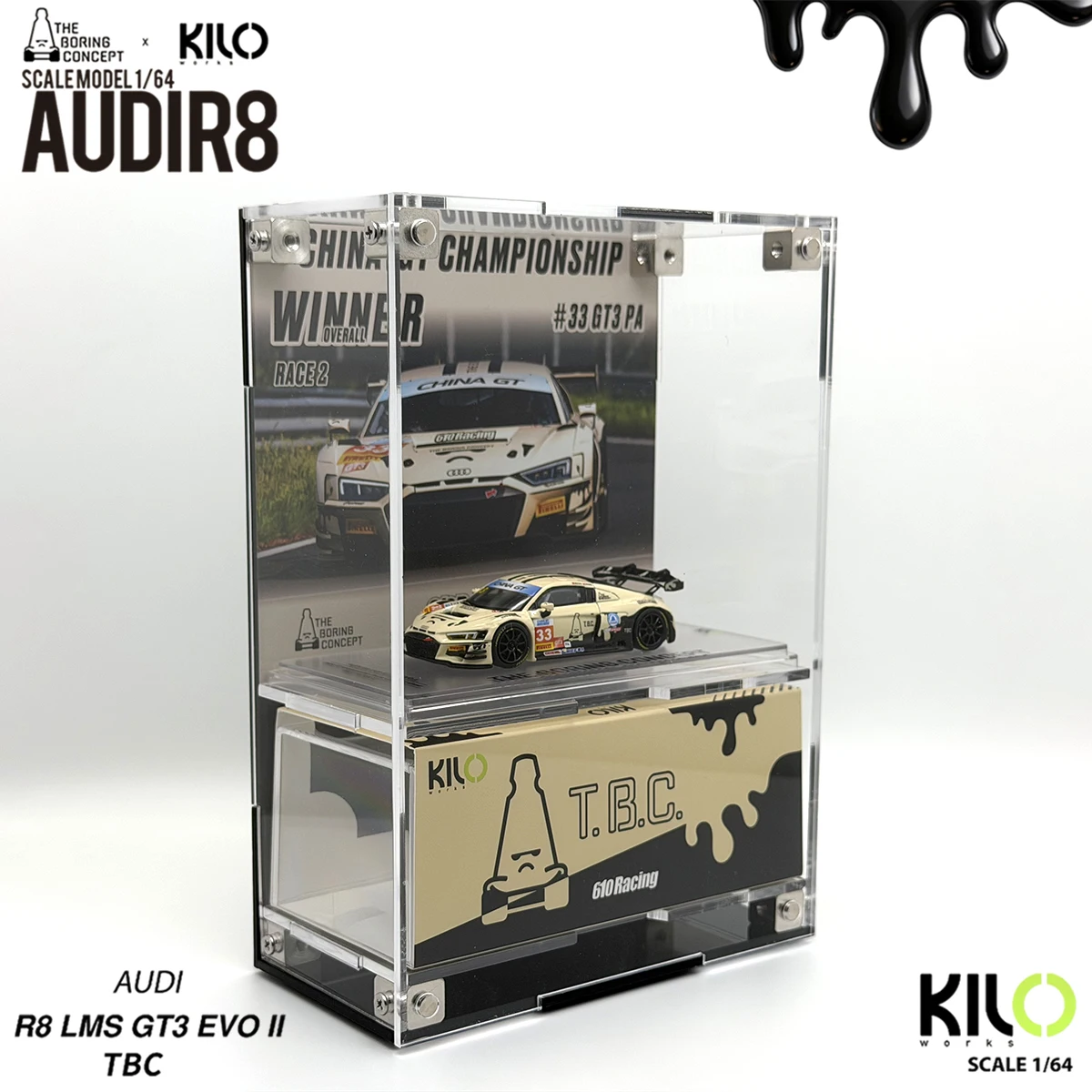 En stock TBC× Kilo Works 1:64 Audi R8 LMS GT3 Evo II # 33 China GT Winner - Edición de Lujo en Acrílico - Modelo de Coche de Carreras Fundido a Presión