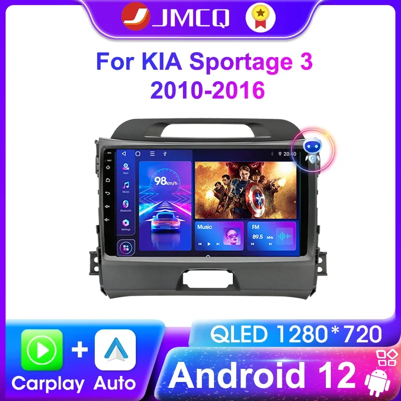 JMCQ Carplay Android 12.0 Car Radio Multimedia Video Player Navigation GPS For KIA Sportage 3 2010-2016 4G+WiFi 2 Din Head Unit