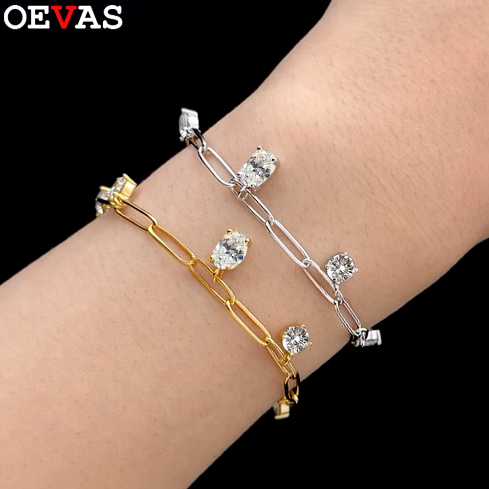 

Женский браслет OEVAS 3cttw овальной огранки с муассанитом S925, посеребренный, 18-каратное золото, лабораторная бриллиантовая цепочка на запястье, вечерние ювелирные изделия