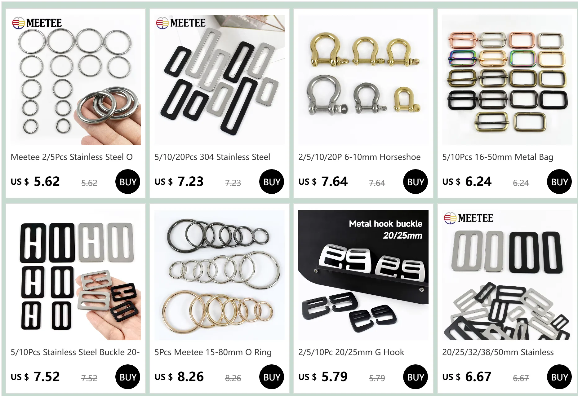 Meetee 2/5 Stück Edelstahl O-Ring-Schnalle Adapter Gürtel Metallschnallen 15–100 mm nahtloser Kreis Karabiner Ringe Hundehalsband Verschluss – Detail 1