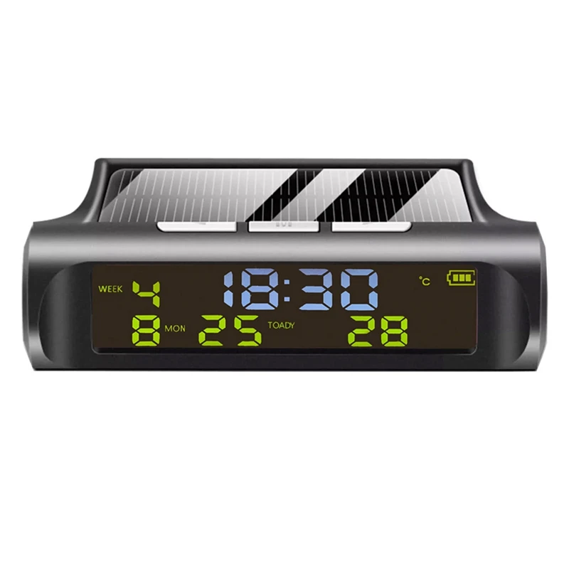 Solar Car Clock Automatic Solar Clock With Week Month Calendar Time Temperature Display Car Fully Automatic Clock