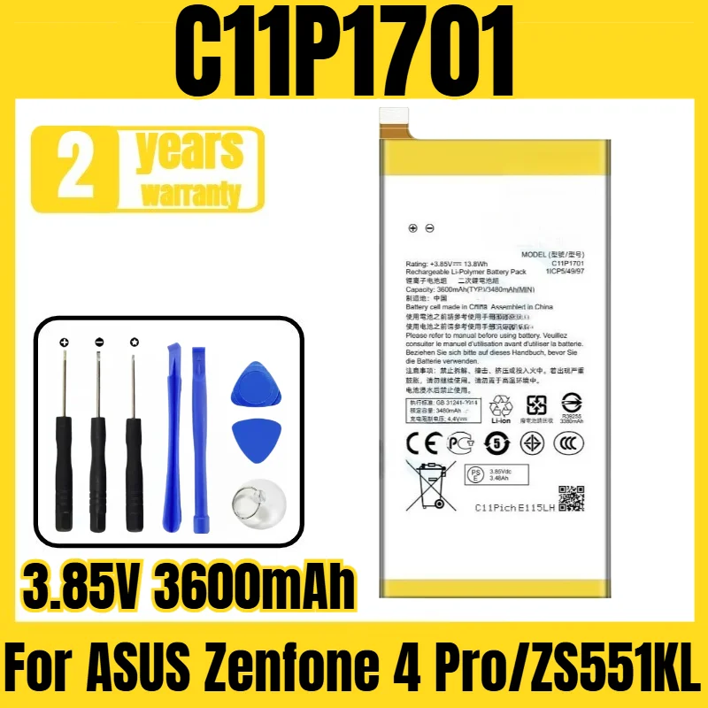 

Suitable for ASUS Zenfone 4 Pro/ZS551KL battery C11P1701 mobile phone battery, new large capacity, free tool 3.85V 3600mAh