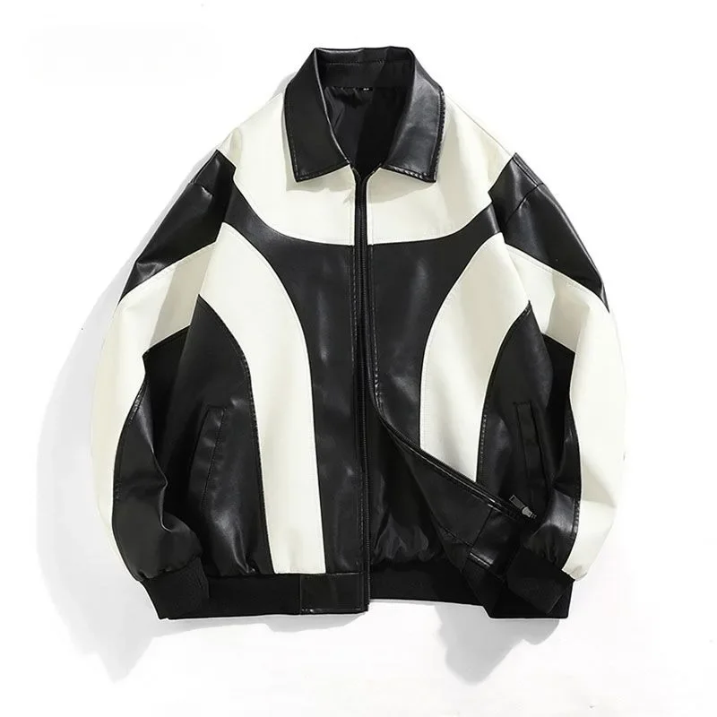 

Кожаное пальто, мужская модная кожаная куртка со свободными лацканами, повседневная модная верхняя одежда, осень-зима, американский ретро, контрастный цвет, мужская
