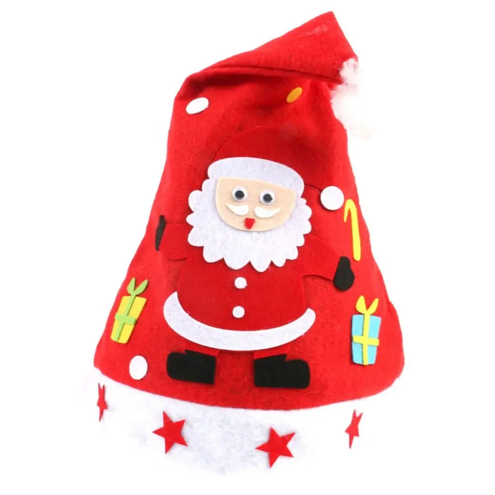 Creative DIY Cartoon Christmas Hat Stocks Handmade Non-Woven Santa Hats Xmas Craft Toys Gifts Materials Kits for Kids Children