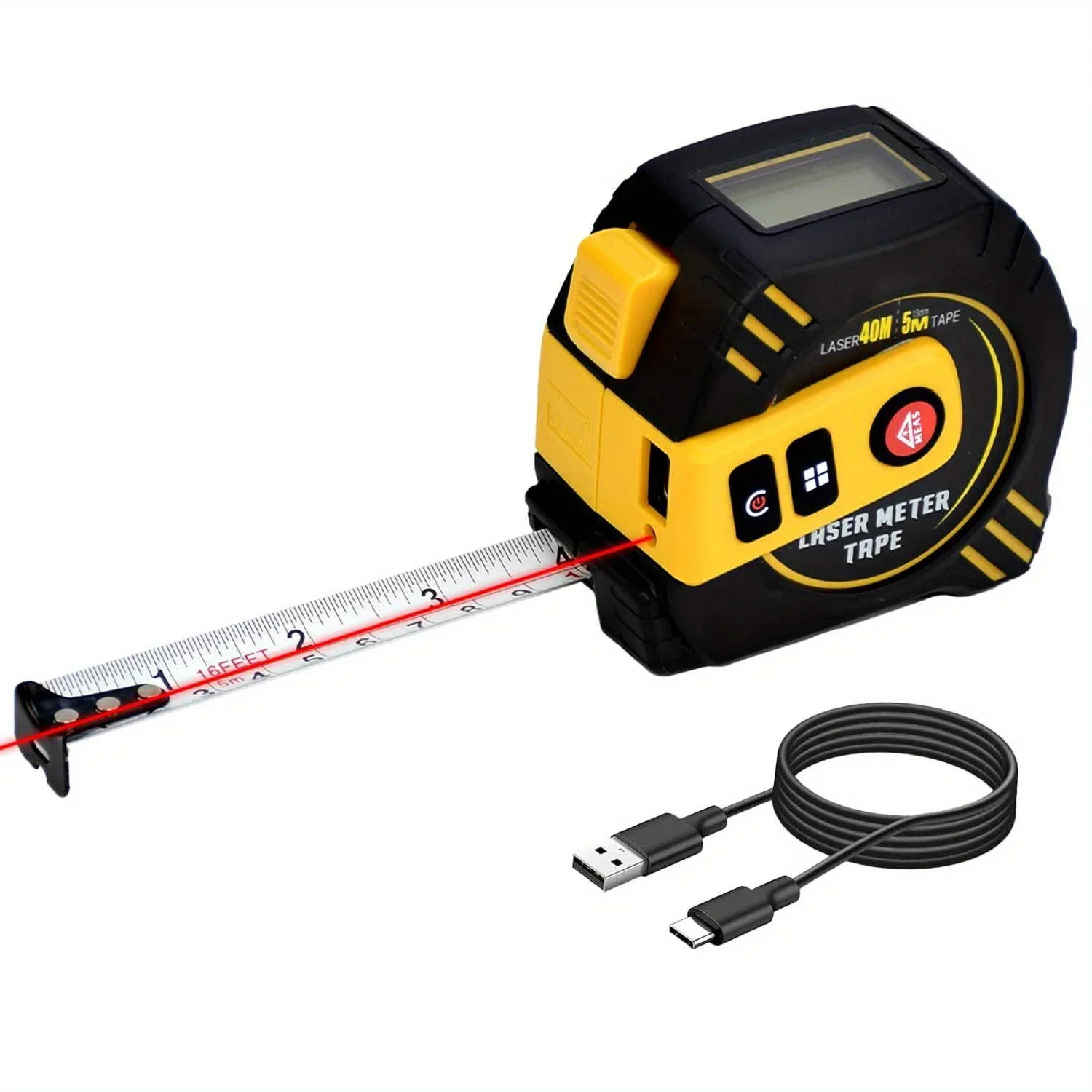 2in 1 Laser Tape Measure, Measuring Tape Self-Locking with Type-C Charging, Measuring Pythagorean, Area, Volume, M/in/Ft