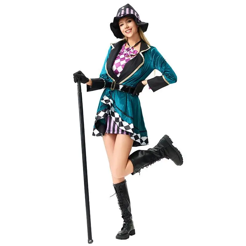

Large Size S6XL loween Costume Alice Magic Mad Hatter Women's Adult Magician Performance Clothing Ethnic Stage Costume