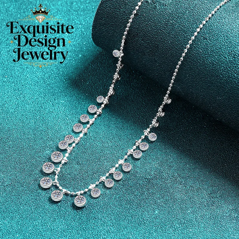 Exquisite Platinum PT950 Fashion 4.5 Carat Women's All Moissanite Necklace, Gorgeous Bubble Diamond-Studded Clavicle Chain