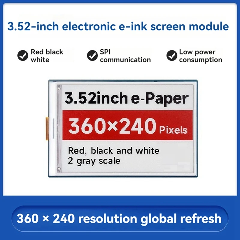 Sombrero de papel electrónico de 3,52 pulgadas, 360 x 240, interfaz SPI ideal para etiquetas de precios, etiquetas de estantes, instrumentos industriales