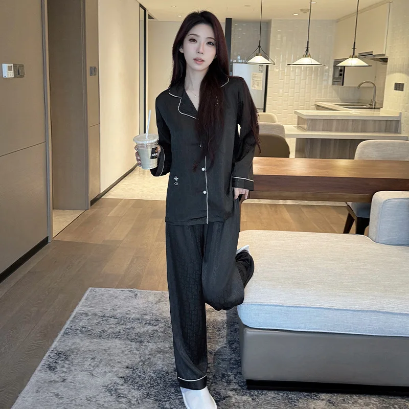 2024 Autumn Highend Two Piece Long Sleeved Pant Jacquard Embroidery Set Women Sleepwear Fashion Seasonal Luxury Ins Style Pajama