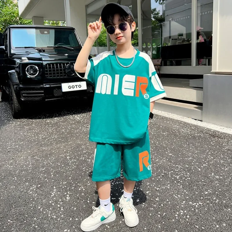 

Summer Children Boy Clothes Set Letter Printed Short Sleeve T-shirts and Shorts 2pcs Suit Teenage Fashion Top Bottom Outfits