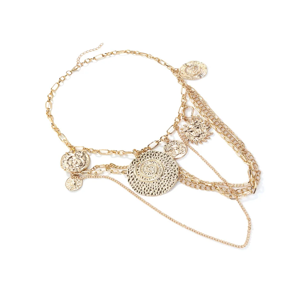 2026 New Multilayer Metal Chains Geometric Coin Sun Pendant Necklace for Women Fashion Holiday Party Jewelry Gifts