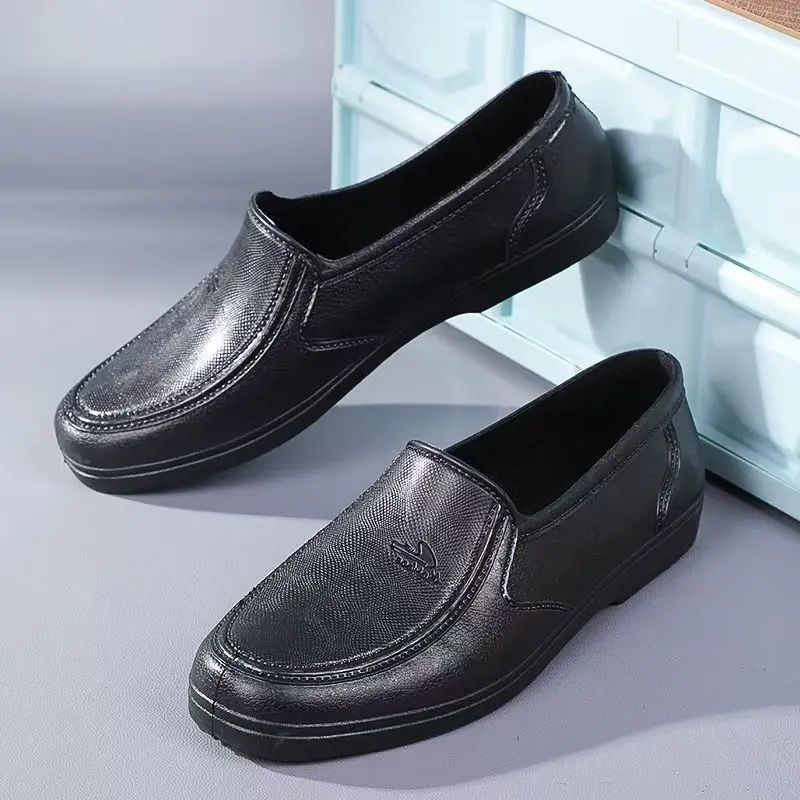 

Мужская резиновая обувь с низким верхом и плоской подошвой, мягкая подошва, нескользящая водонепроницаемая кухонная рабочая обувь с круглым носком, быстросохнущая водная обувь