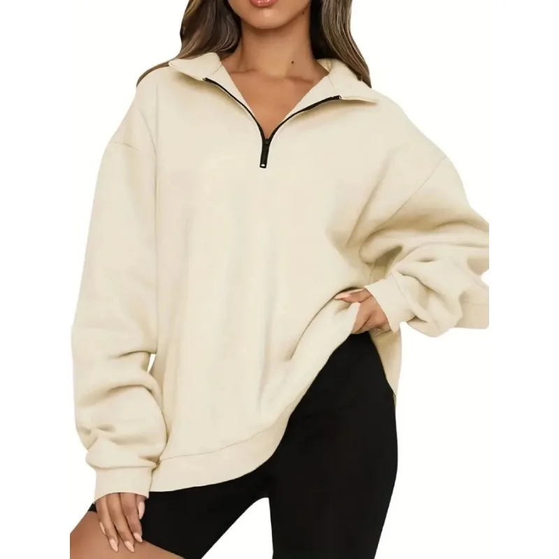 Solid Color Half Open Placket Women Wear Set Head Zipper Sweater Spring Summer Casual Long Sleeved Round Collar Sweater