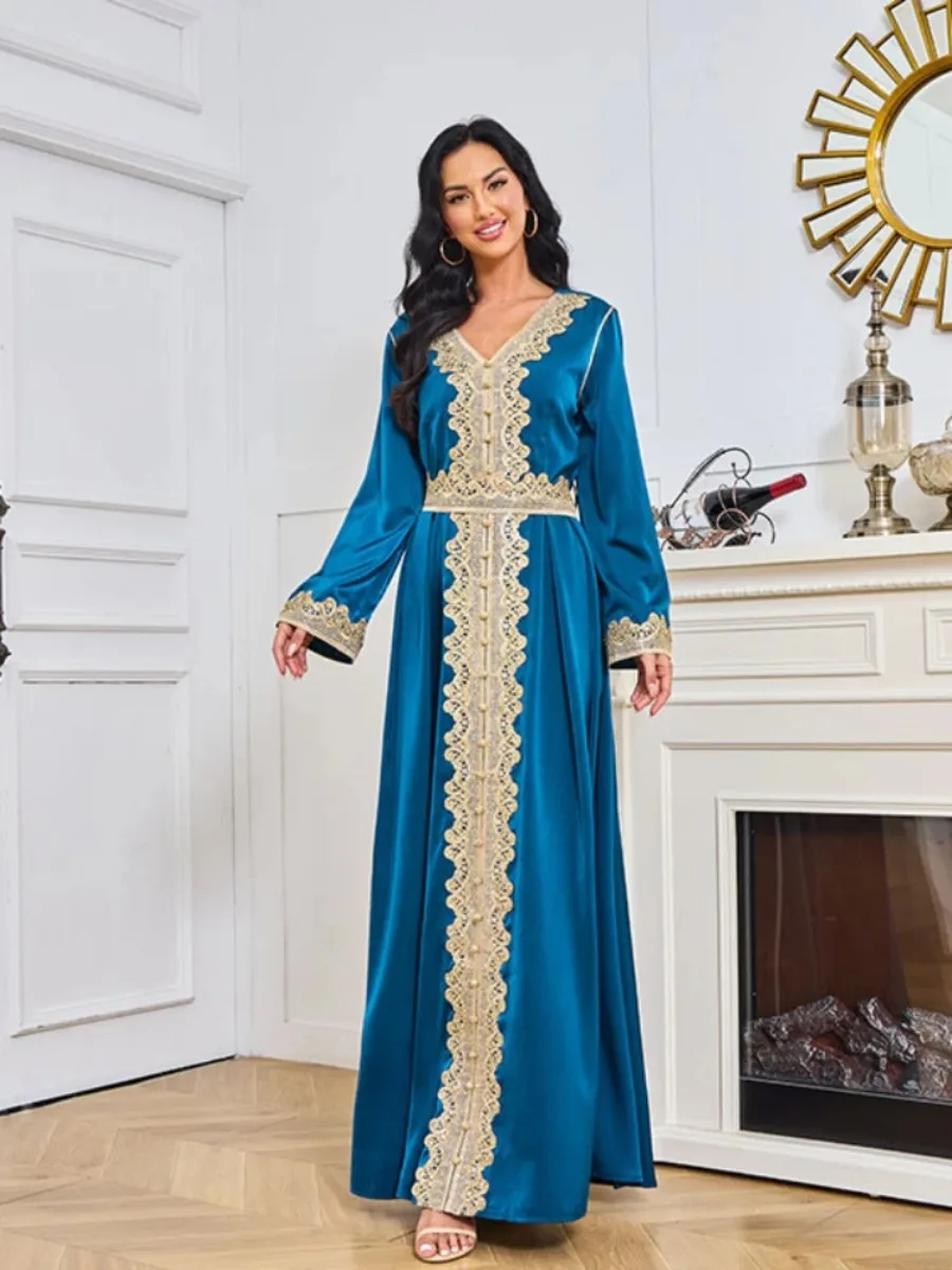 Jalabiya-Vestido largo de caftán marroquí para mujer, Vestidos de fiesta musulmanes bordados Eid, Abayas de Dubai, Ramadán, caftán elegante