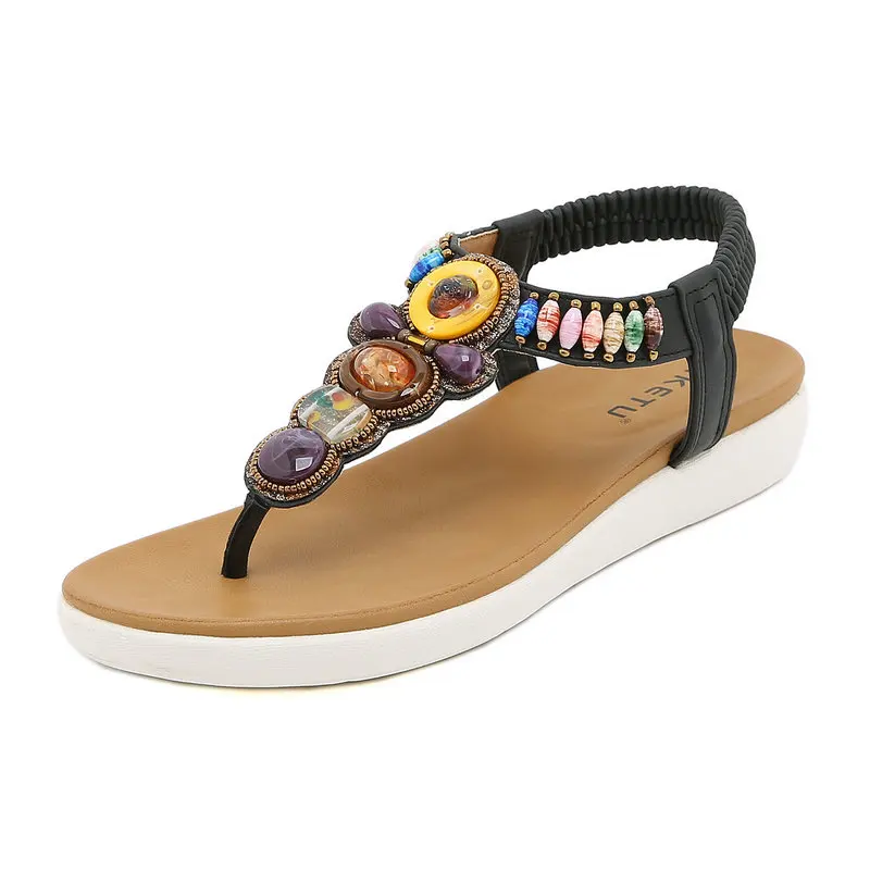 

2024 summer new fashion women sandals Bohemia beaded soft beach sandals casual large size flat-bottomed driving sandals 36-42