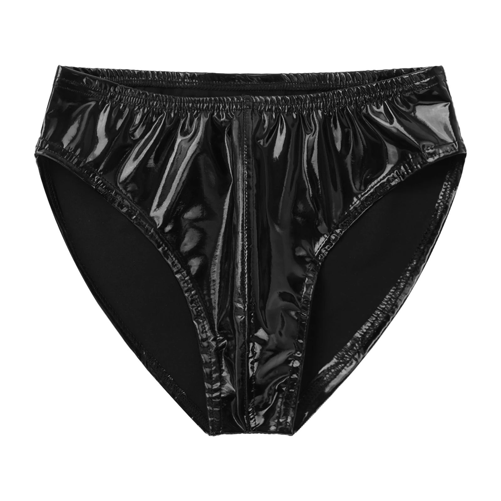 Mens Patent Leather Briefs Panties Sexy Wet Look Latex Glossy Pole Dancing Rave Party Outfit Clubwear Sissy Underwear Underpants