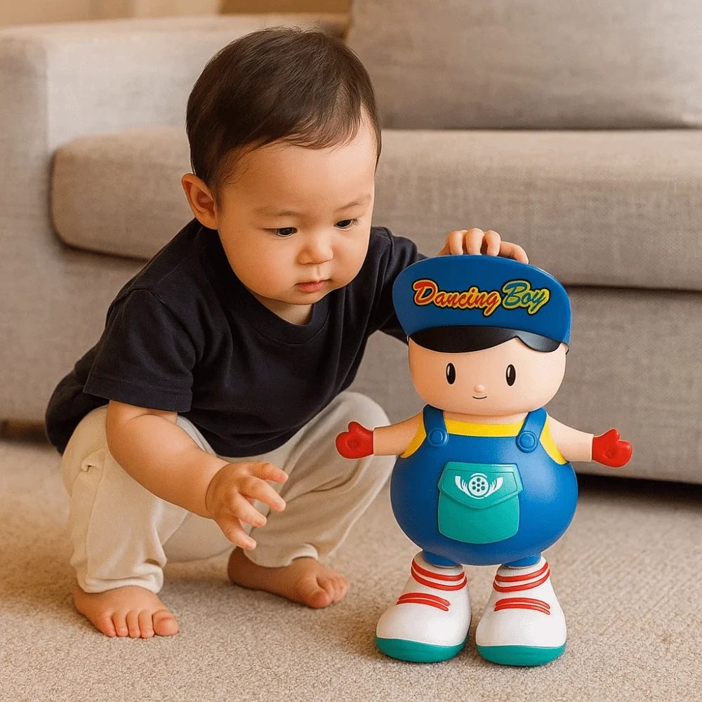Figurine de garçon dansant LED drôle, musique en plastique, balançoire de danse, décor artisanal, Simulation de jouet électrique pour enfants en bas âge