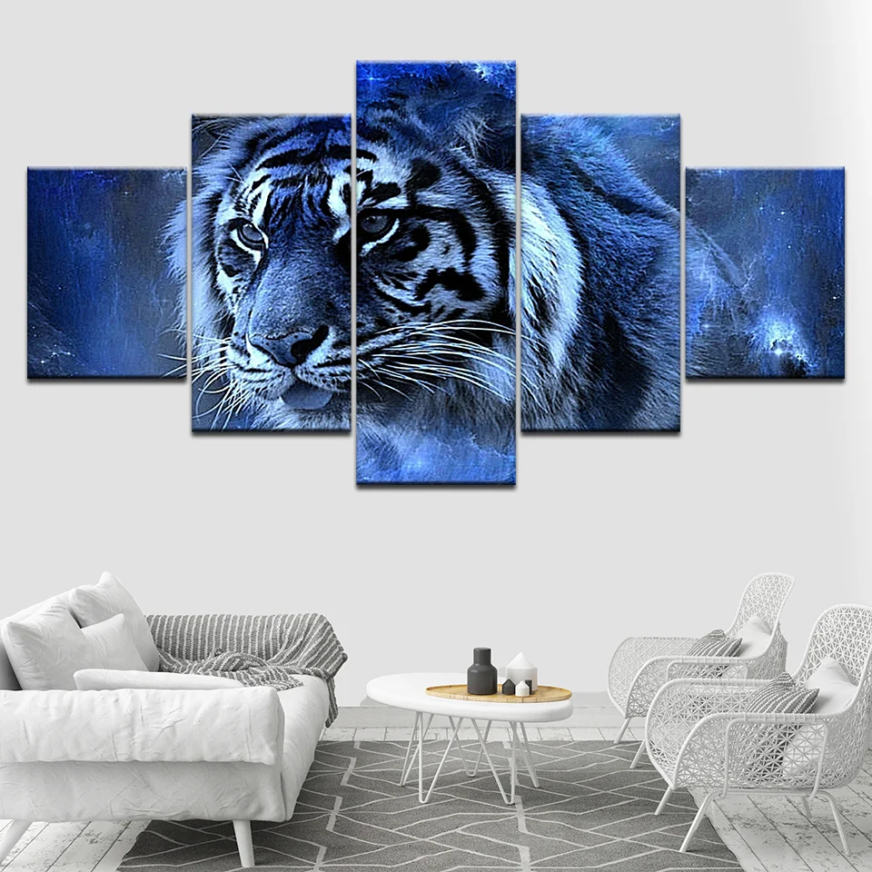 

Animal Poster Painting 5 Pieces Canvas Art Tiger Wall Picture Print Living Room Home Decoration Artwork Bedroom Mural Framework